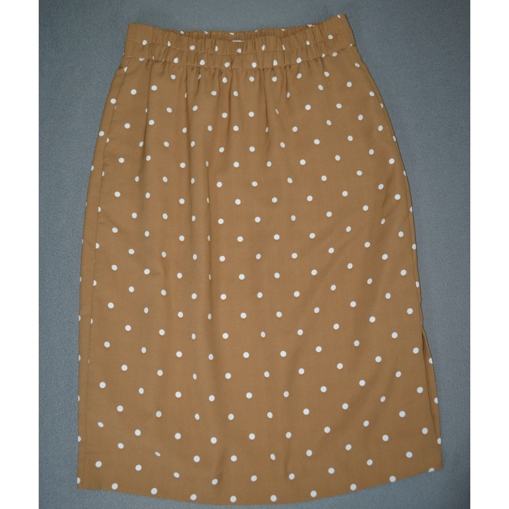 J. Crew Tan with Dots Elastic Waist Pull On Midi Skirt BA844 Size S